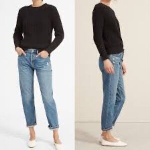 Everlane O-S Boy Friend Distressed Cropped Blue Jeans 25